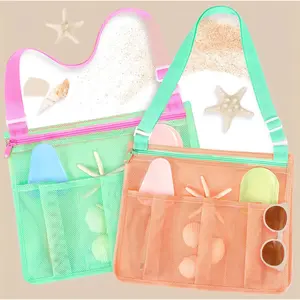 Beach Toys Kids Mesh Beach Bags with Zipper, Seashell Collecting Crossbody Sand Toys Bag for Boys Girls Quick Dry Summer Pool Vacation Travel Essentials