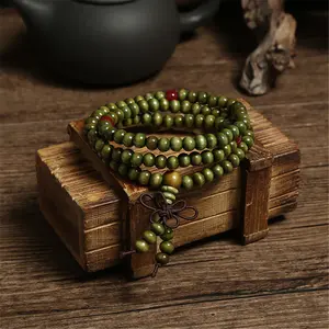 US-FASHION - Green 6mm Natural Sandalwood Bracelets & Bangles For Women Buddhist Buddha Wood Prayer Bead Mala Unisex Men Jewelry Bijoux A245