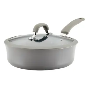 Rachael Ray Cook + Create Aluminum Nonstick Saute Pan with Lid, 3 Quart, Gray