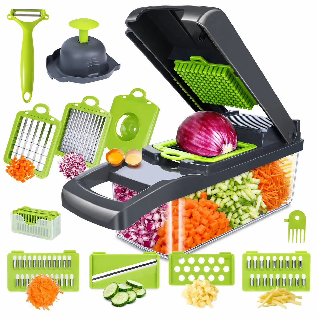 14 in 1 Manual Vegetable Chopper and Slicer Set for Onion, Potato, Garlic and Food Preparation