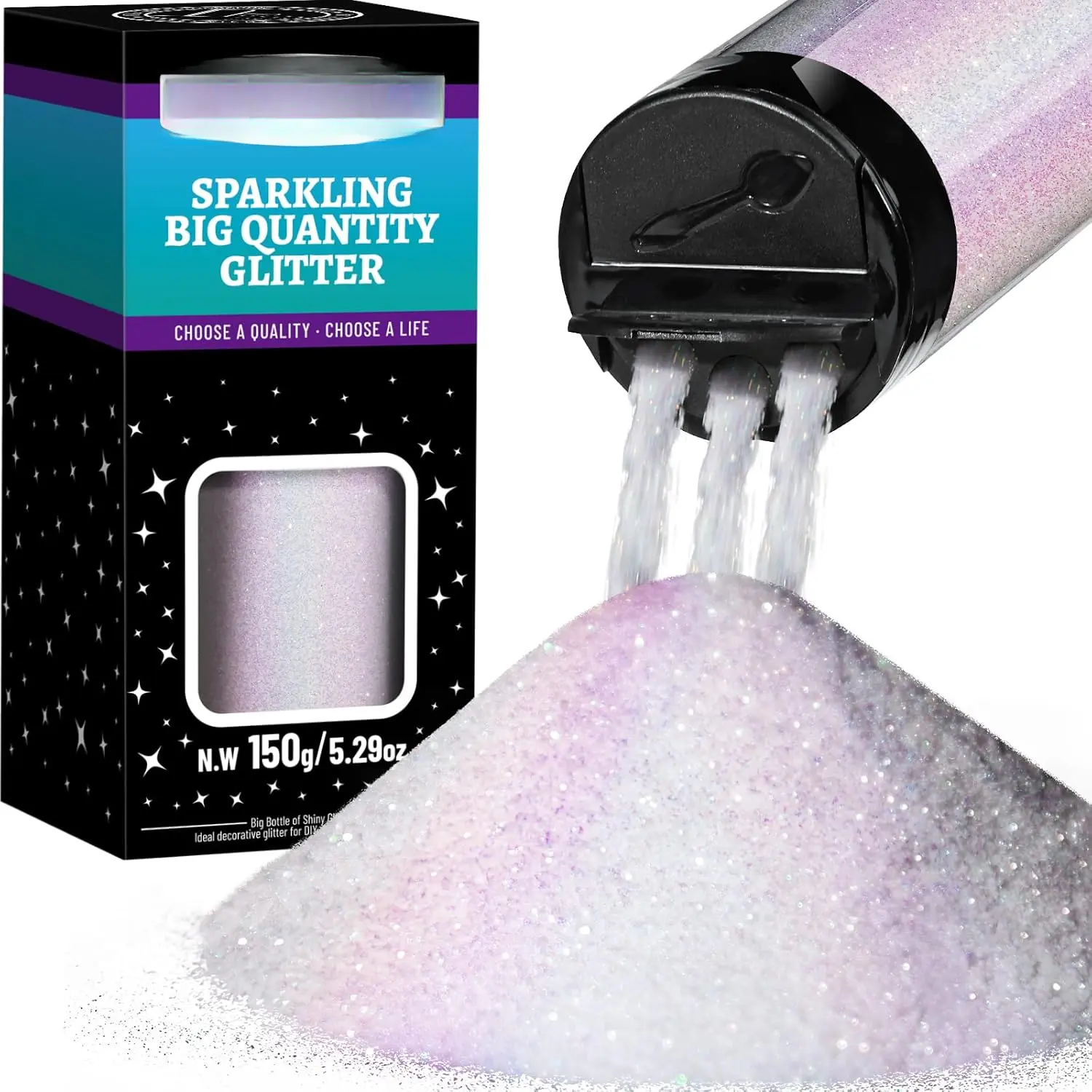 White Glitter, 150G/5.29OZ Glitter, Holographic White Fine Glitter, Extra Fine Glitter , Iridescent Glitter for  Arts Crafts, DIY Tumblers  , Glitter for Christmas Decor