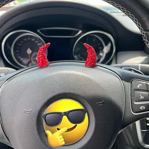 Creative Compass Steering Wheel Ornament with Diamond-Studded Devil Horns Car & Motorcycle Helmet Decoration Easy Install Sticker