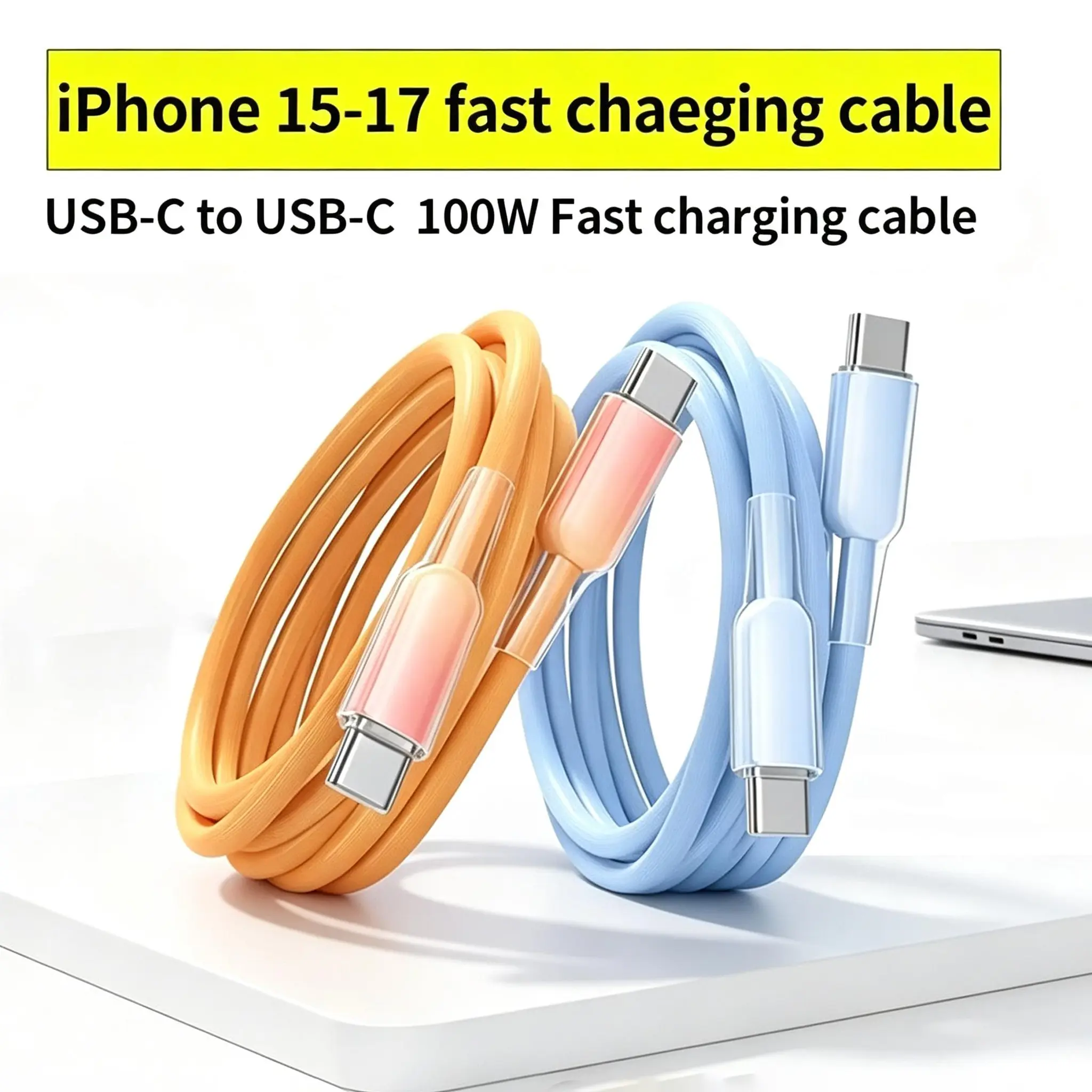 Bend Proof PD Fast charger Cable,2M Extra Long for home,gradient Cable,PE Material, USB C to USB C Cable,Data Transfer & Charger Cord,Compatible with iPhone 15 16 17 pro max Series, Supports up to 100W PD Fast Charging,iphone usb c cable
