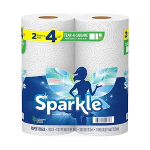 Sparkle Tear-A-Square Paper Towels - 2 Double Rolls to 4 Regular Rolls, Customizable Sheet Size for Kitchen and Wipes Use Cleaning