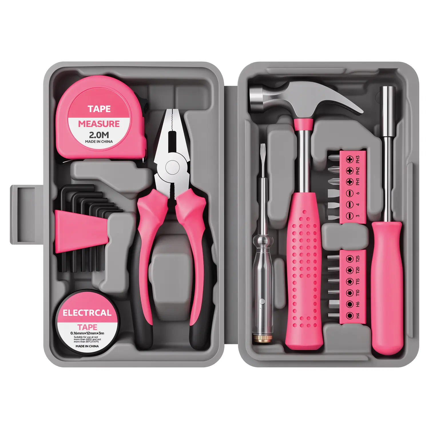 24-piece Household Repair Tool Kit Including Screwdrivers, Pliers and Hammer