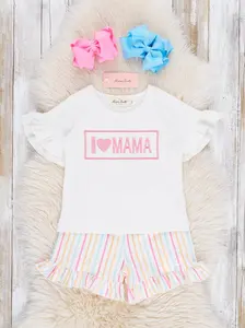 Striped "I Love Mama" Smocked Ruffle Outfit