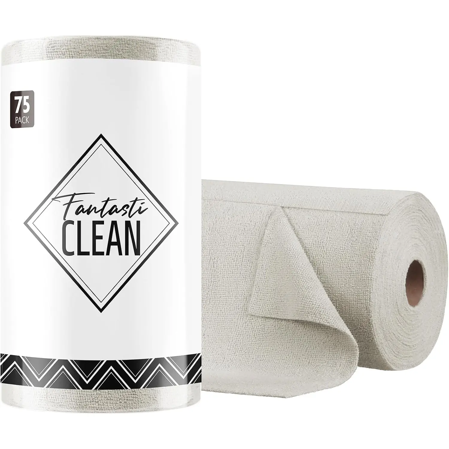 Microfiber Cleaning Cloth Roll -75 Pack, Tear Away Microfiber Towels, 12" X 12", Reusable, Washable, Scratch Free, Ultra Absorbent Dish Rags for Car, Home, Garage or Shop (Cool Grey) Fantasticlean