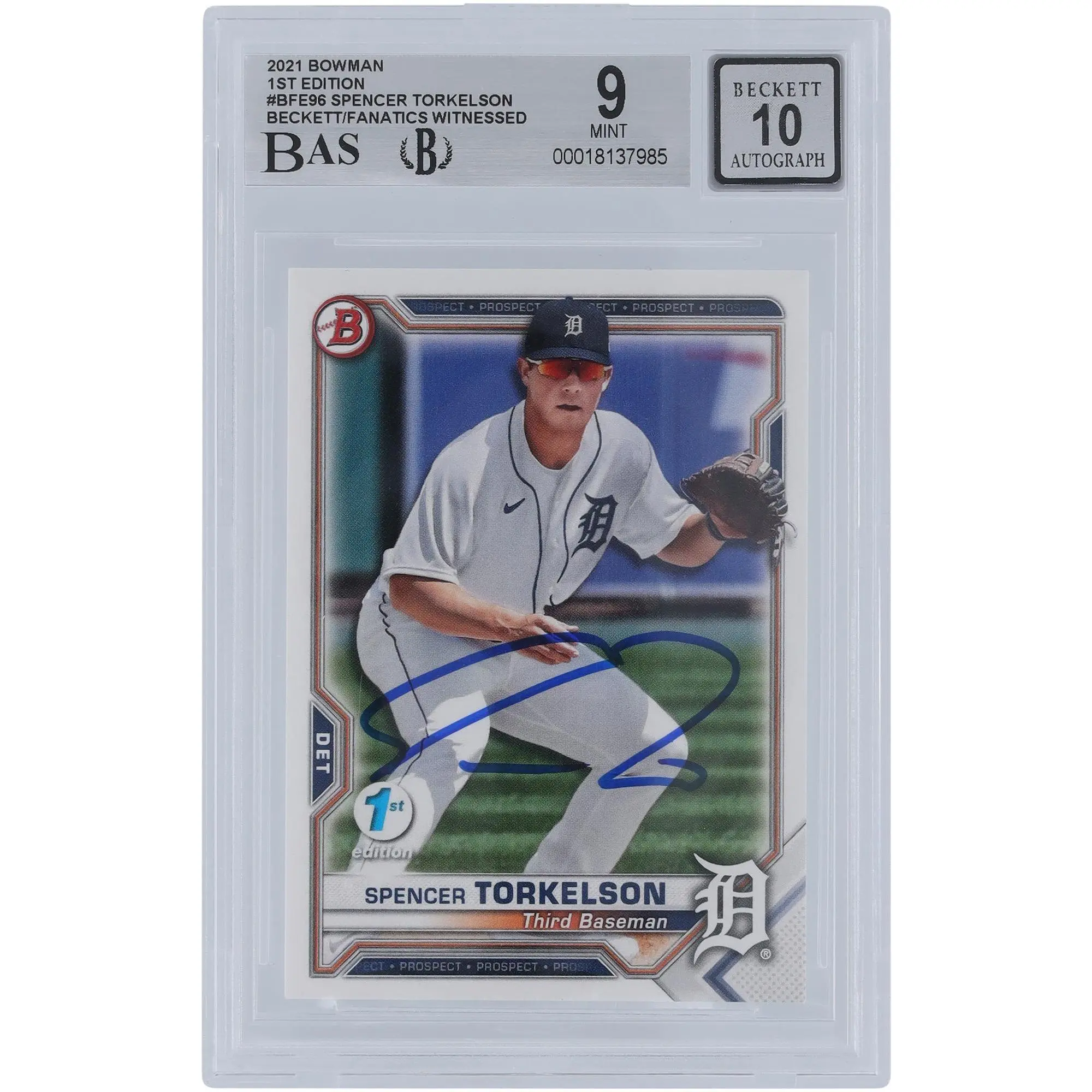 Spencer Torkelson Detroit Tigers Autographed 2021 Bowman 1st Edition #BFE-96 Beckett Fanatics Witnessed Authenticated 9/10 Card - Fanatics Authentic Certified