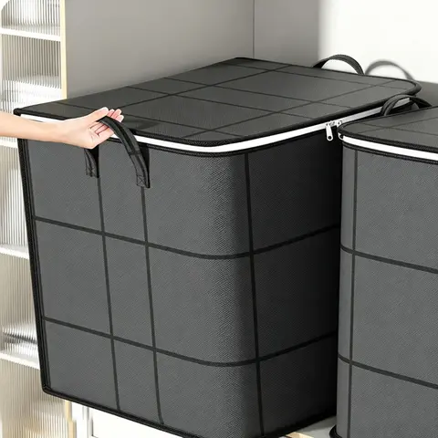 Upgraded Heavy-Duty Foldable Storage Bag with Lid - Multi Purpose Storage Organizer for Clothes, Quilts, Indoor Recreation Use