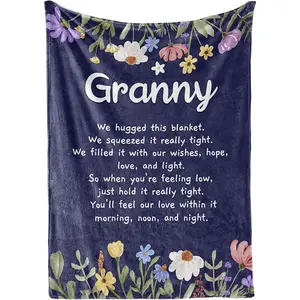 Granny Gifts, Grandma Gifts for Granny, Flannel Throw Blankets on Mother's Day, Christmas, Birthday, Blue Flowers