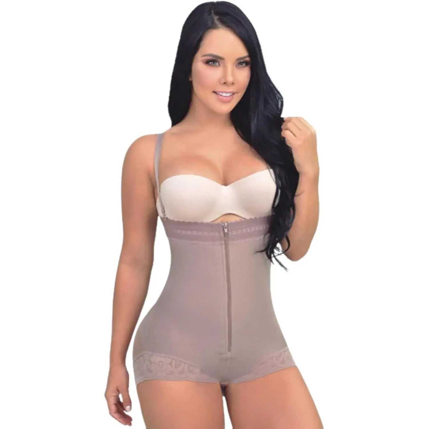 Women's Secret Colombian High Compression Strapless Powernet Mesh Waist Shaper - Removable Straps, Smooth, Solid, Thin, Lace, Hook-and-Eye Closure - for Everyday Wear & Post-Surgical Recovery, Coco Color
