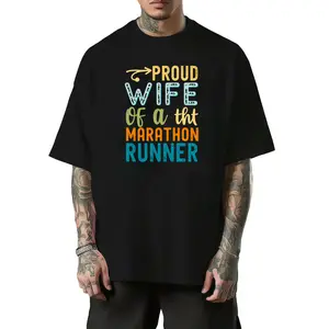 Graphic T-Shirt for Proud Wives of Marathon Runners - Casual Short-Sleeve Crew Neck Tee Designed for Sports Enthusiasts, Suitable for Everyday Use. Made from Medium Stretch Fabric for a Comfortable Fit in All Seasons. Available in Matching Styles Fo