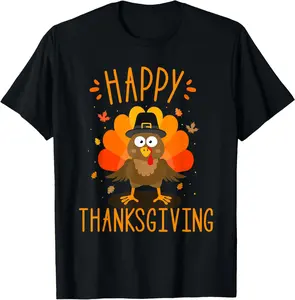 100% Cotton Happy thanksgiving for turkey day family dinner T-Shirt