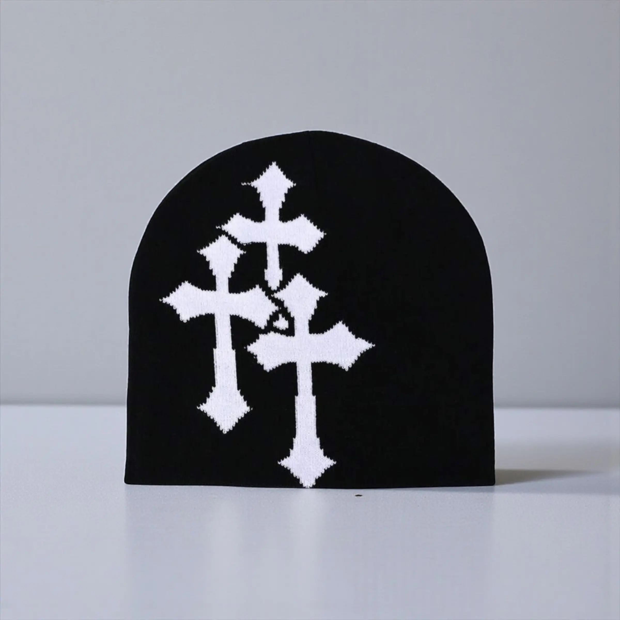 Cross Embroidery Knit Beanie, Fashion Clothes Accessory for Daily Wear