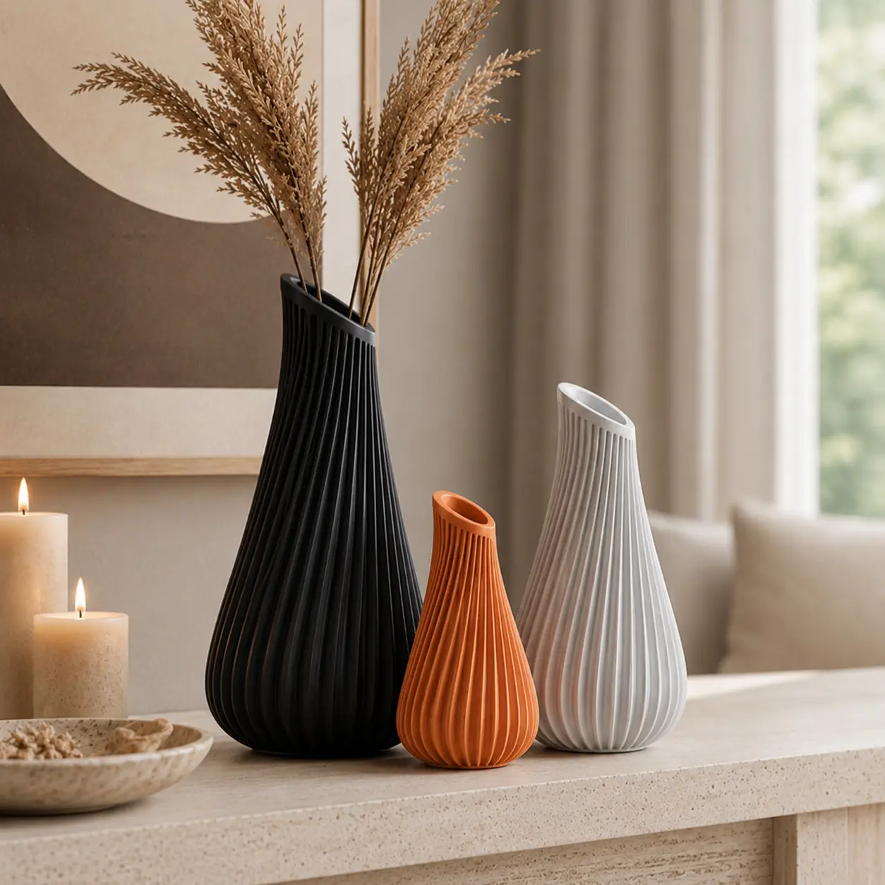 Lagos Ribbed Oval Vase - Modern 3D Printed Home Decor Accent Piece for Entryway & Table (Home Supplies Vase & Fillers Category)
