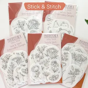Stick & Stitch Embroidery Patterns, Floral Patterns for Clothing, Wash-away Embroidery Transfers, embroidery pack diy cross embroidered flowers denim