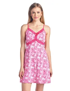 Casual Nights Women's Spaghetti Strap Cotton-Spandex Fabric Casual Sleepwear Slip Nightgown Chemise - Fuchsia - Large