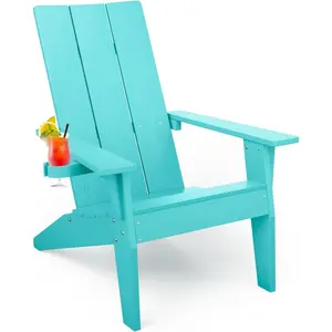 Modern Adirondack Chair Weather Resistant with Cup Holder, Oversized Plastic Adirondack Fire Pit Chairs for Outdoor Seating, Durable Chairs for Firepit Area, Patio, Lawn, Garden