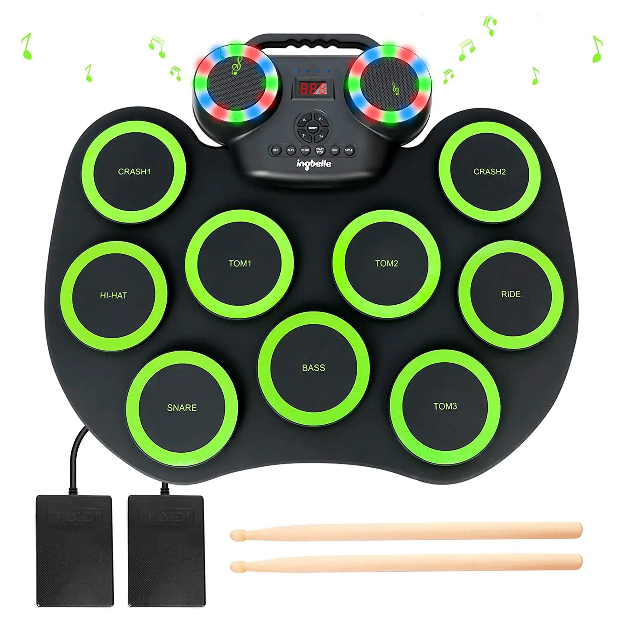 PAXCESS 9 Pad Roll Up Electronic Drum Set with Foot Pedals, Speaker, and Lights PAXCESS 9 Pad Roll Up Electronic Drum Set with Foot Pedals, Speaker, and Lights