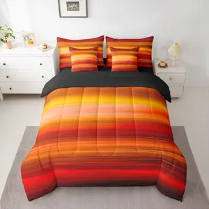 Orange Red Print Bedding Set,Gradient Orange 7 Piece Bedding Set,Yellow Dark Red Bed Set,Includes Comforter,Sheet Set,Pillowcases & Pillow Covers