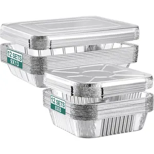 24 Pack Disposable Aluminum Pans with Lids Combo Set - 12 Large 9x13 Half Size Foil Pans & 12 Small 8x8 Tin Foil Baking Pans, Trays Containers for Meal Prep, Food Cooking, Roasting, Heating