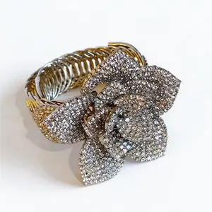 Minimalist 3D Camellia Bracelet & Arm Cuff with Full-Diamond Inlaid Design Adjustable for All Occasions