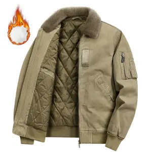 Men's Winter Tactical Coat Tops, Long-Sleeve Polyester Thick Plain Jacket with Removable Fur Trim, Heavy-Weight Full-Zip Fleece, Warm for Mountain Skiing & Daily Outdoor Wear, Beige