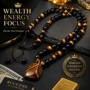 Unity Stone Talisman Necklace with Natural Tiger's Eye & Black Obsidian, Unisex Vintage Pendant, Protective Natural Healing Crystal for Confidence & Clarity