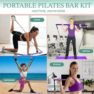 Pilates Bar Kit with Resistance Bands Adjustable Fitness Bar for Home Workout, Full Body Exercise, Yoga & Strength Training