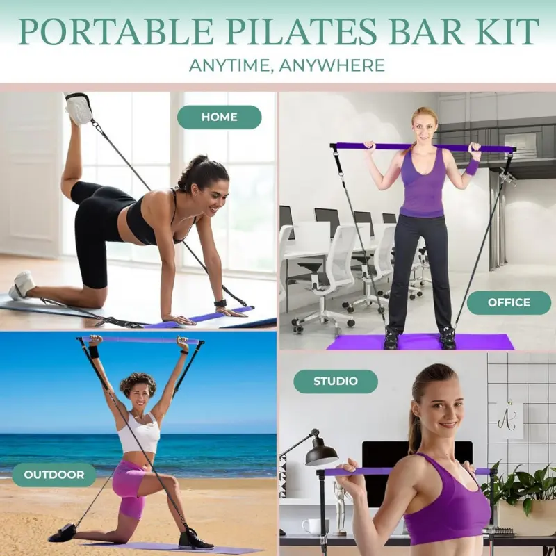 Pilates Bar Kit with Resistance Bands Adjustable Fitness Bar for Home Workout, Full Body Exercise, Yoga & Strength Training