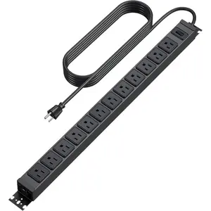 360? Rotating 12 Outlet Mountable Power Strip, Metal Gaming Table Mounted Outlet Strip, Heavy Duty Wall Mount Surge Protector with , Works  and Very Versatile, 6ft Power Cord.Black