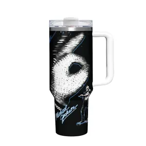 Disco Ball Neon Blue Line Tumbler with Dark Background and Legend Pop Singer Stage Graphic, Insulated Travel Mug with Anti-Slip Grip for Daily Commute