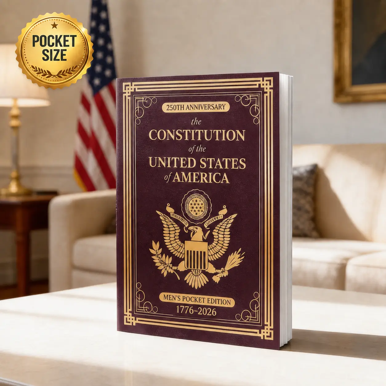 USA's 250th - The Constitution of the United States of America; Pocket Edition, 1776-2026 (DARK BURGUNDY) Book, Patriot Gift, 4th of July, ) Bill Of Rights Practical