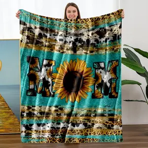 Letter & Sunflower Pattern Blanket, 1 Count Soft Warm Throw Blanket, Air-conditioned Room Blanket, Warm Nap Blanket for Home Office Travel, Leopard Print Blanket