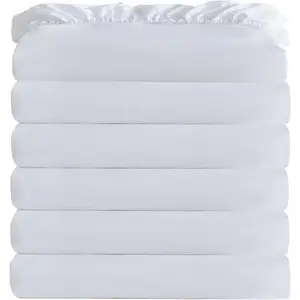White Bulk  Fitted Sheet Only Deep Pocket 6 Pack, Quick Sort Bottom Bed Sheets Color-Coded Label Threads, Soft Brushed Microfiber Hotel Motel Airb&bs Essentials for Hosts, 39"x75"