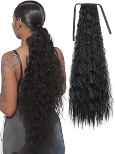 34Inch Black Ponytail Wig, Extra Long Curly Ponytail Hairpiece, Synthetic Headband Style Long Curly Wavy Ponytail, Glamorous Look Long Hair Drawstring Ponytail Extensions, Suitable for Women's Daily Use and Holiday Wear
