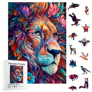 501 Colorful Lion Animal Boxed Wooden Jigsaw Puzzle, High-Difficulty Challenge, Family Gathering Toy, Company & Friends Event Gift, Wooden Puzzles