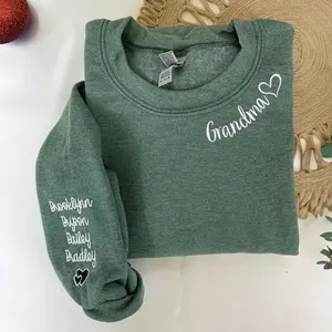Custom Embroidered Grandma Sweatshirt with Grandkids Names on Sleeve, Personalized Minimalist Gift Grandma Sweatshirt