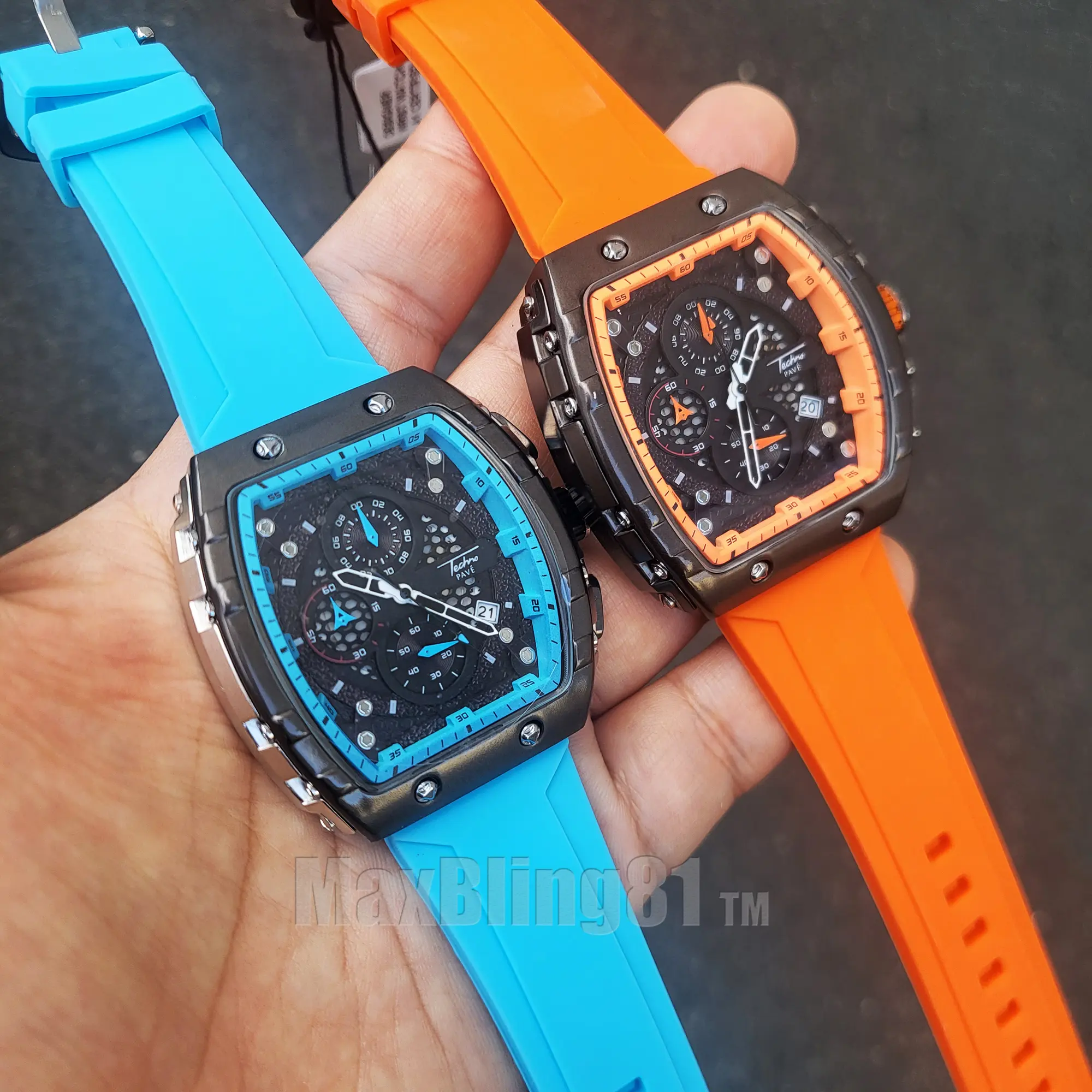 MaxBling81 Unisex Luxury Square Analog Sports Watch - Japanese Quartz, Silicone Strap, Waterproof, Multifunctional Chronograph, Date Display, Battery-Powered Fashion Accessory