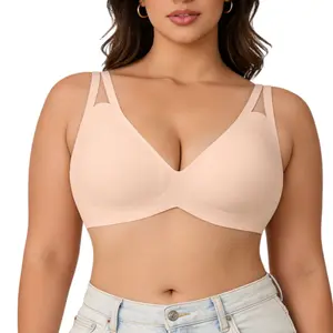 Women's Seamless V-Neck Wireless Jelly Bra, Wide Shoulder Design, Medium Support, Fitted Lined Bra for All Seasons jelly bras