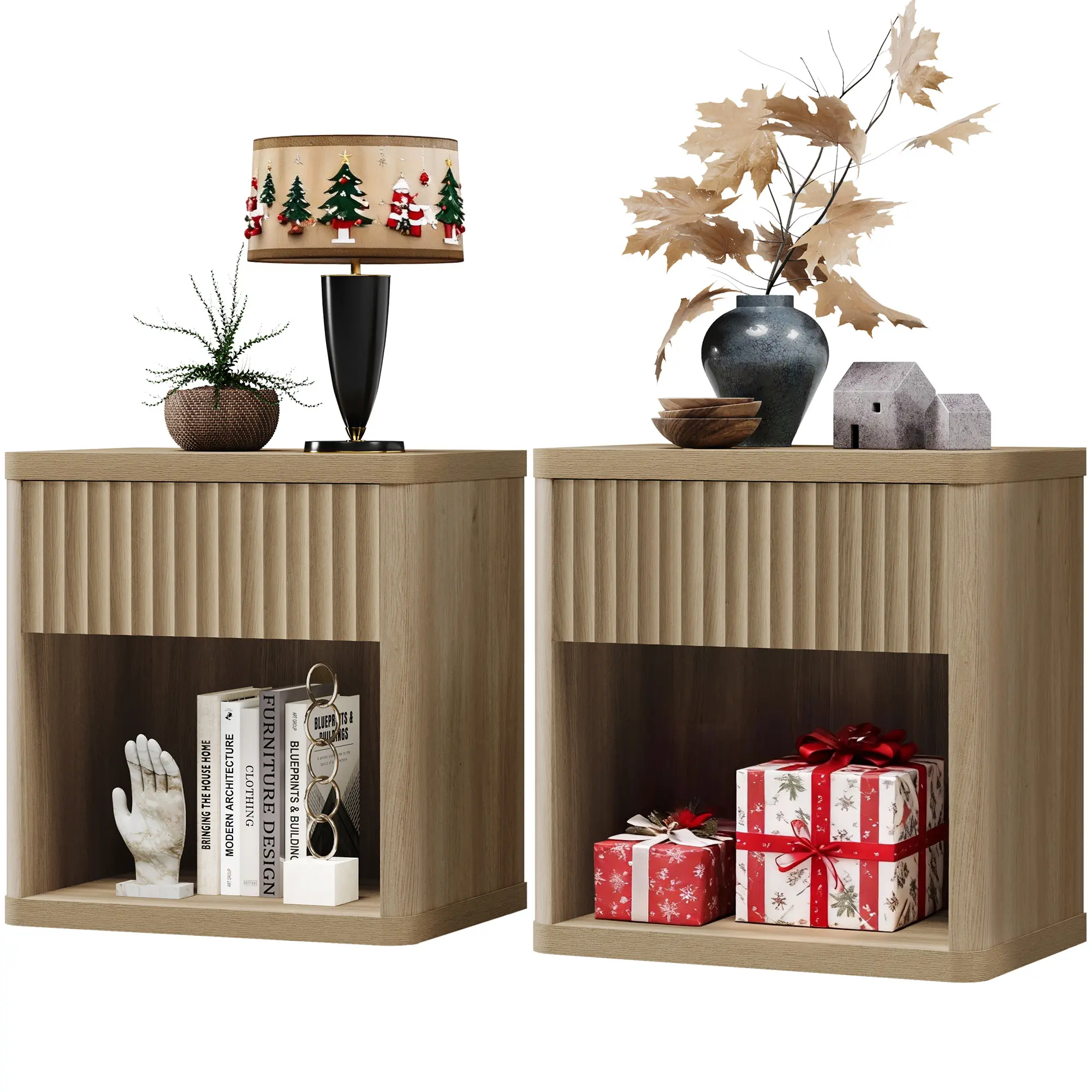 SICOTAS Set of 2 Modern Wide Bedside Cabinets with Drawer - Stylish End Table, Modern Accent Table with Clean Look & Minimal Chic, 22.7x15.4x24.1in Sturdy Storage Piece for Bedroom, Living Room