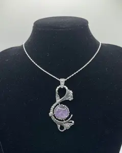 Victorian Style Rwandan Amethyst Pendant in Sterling Silver – Handcrafted in Maine (with 18” Chain & Lighted Display Box)