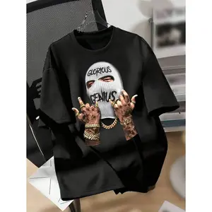 Men's Classic Casual Streetwear Menswear T-Shirt - Masked Person Print, Round Neck, Short Sleeve, Comfortable Fabric, Ideal Gift