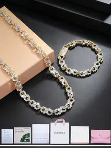 2pcs Infinity 8-Word Zircon Hip Hop Necklace and Bracelet Set, Unisex Casual Jewelry, Birthday Gift, Valentine's Day Gift