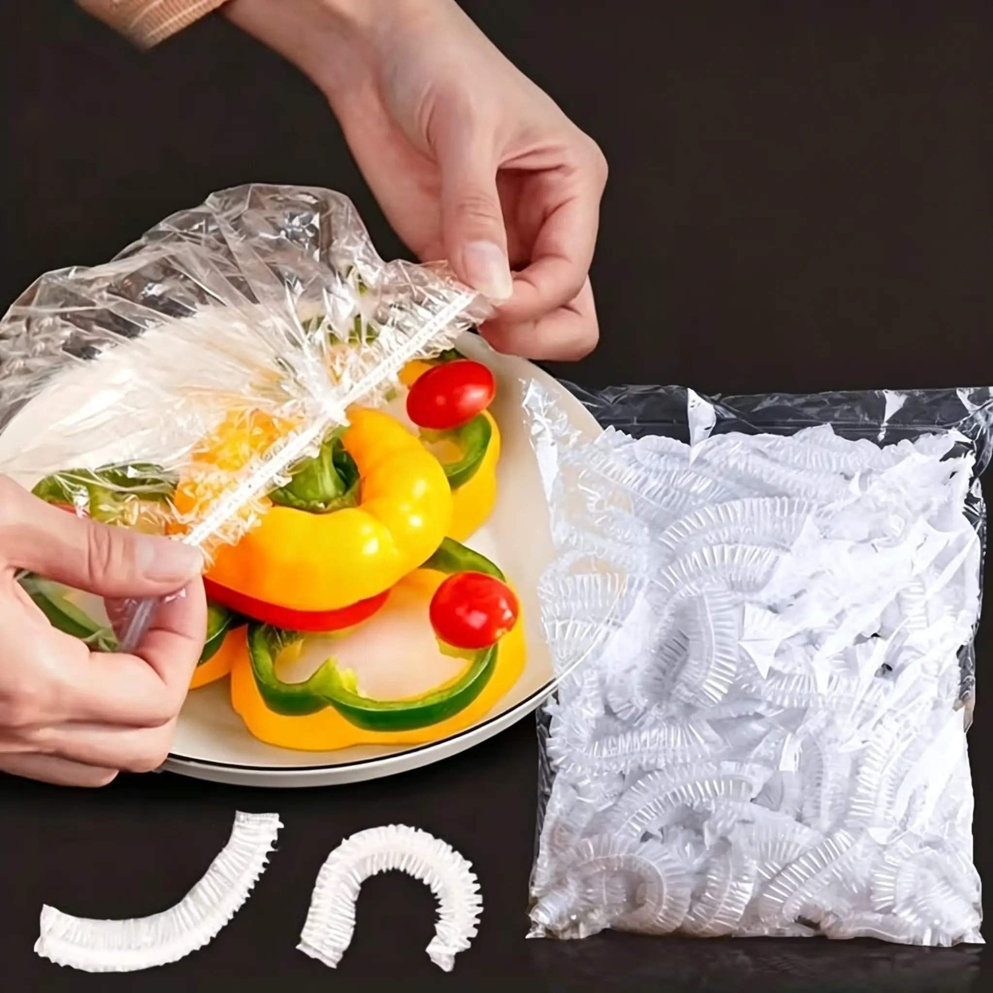 300-Piece Round Plastic Transparent Disposable Cling Film Food Covering Bags, Kitchen Preserving Container Accessory for Fruit Freshness, Daily Use Lifestyle Essential