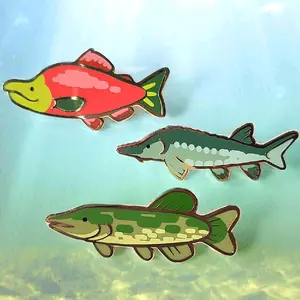 Lake and River Fish Enamel Pins - 2" Gold or Silver Plated