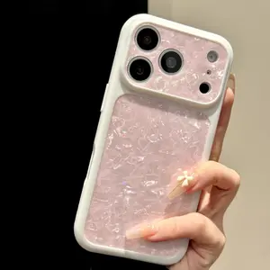 Large Window Laser-Etched Heart & Shell Pattern Phone Case for iPhone 17, 16, 15, 14 Pro Max, Shock-Resistant Case