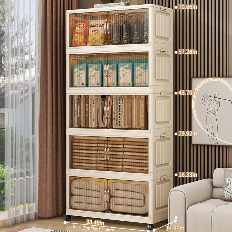 No Assembly Required Foldable Storage Cabinet with Wheels, Large Capacity Double Door Dustproof Closet Organizer for Bedroom, Small Apartment, Rental Home No Assembly Required Foldable Storage Cabinet with Wheels, Large Capacity Double Door Dustproof Closet Organizer for Bedroom, Small Apartment, Rental Home