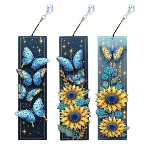 A 3-piece set of diamond-painted bookmarks, DIY Diamond Painting Tools butterfly and sunflower bookmarks, home office crystal pendant bookmarks, 5D diamond-painted ones, suitable for beginners to give as handmade gifts during the Christmas holiday