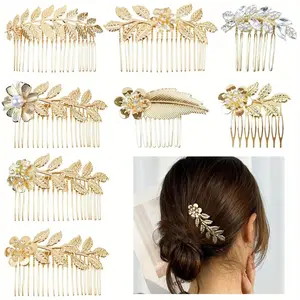 8 Pack Leaf Hair Side Combs for Women Girl, Bridal Metal Decorative Hair Comb Clips, Gold French Twist Hair Slide Comb for Wedding Hair Accessories